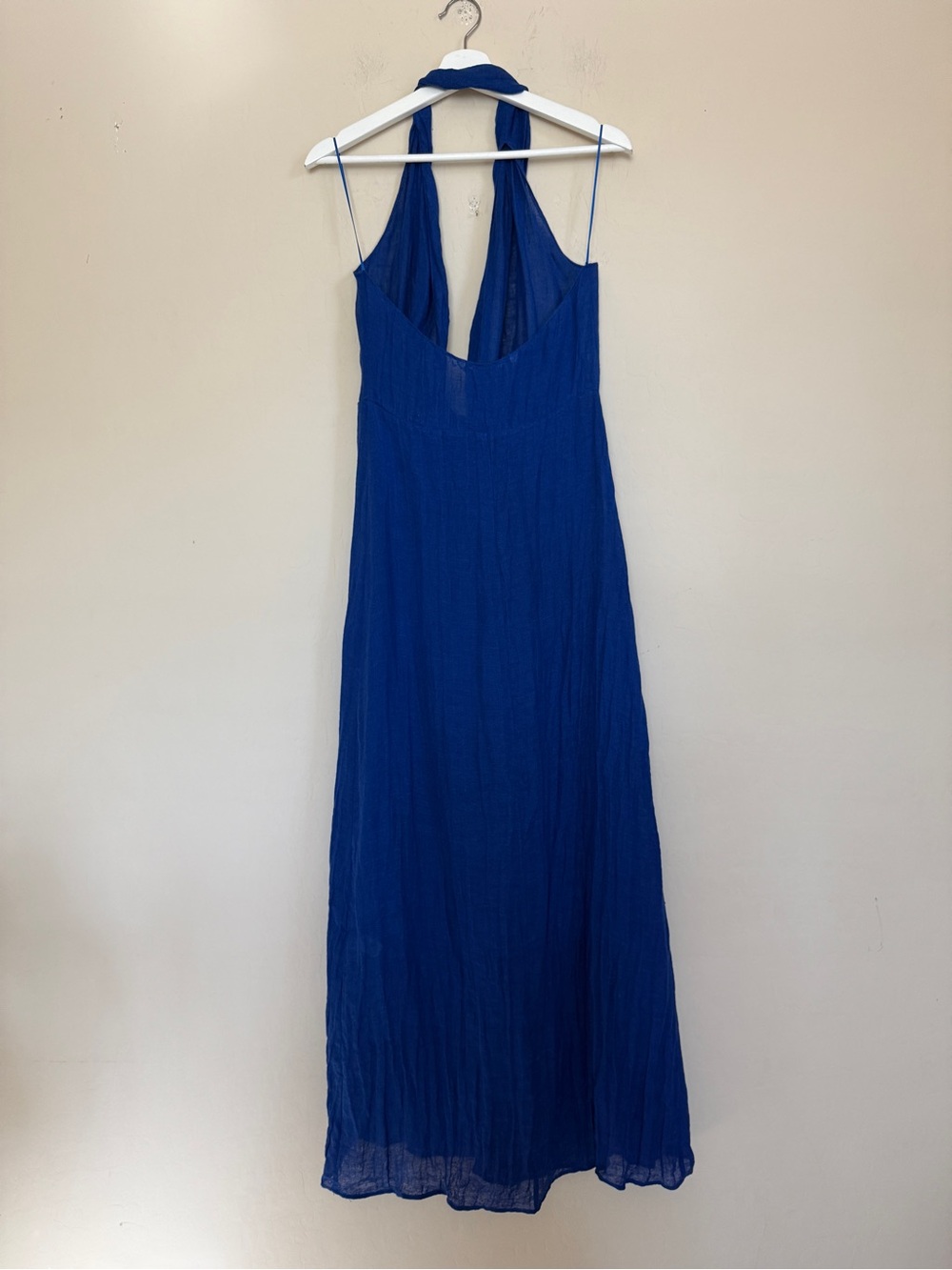 Zara Women's Royal Blue Halter Tie-Front Linen Maxi Dress - Picture 9 of 10